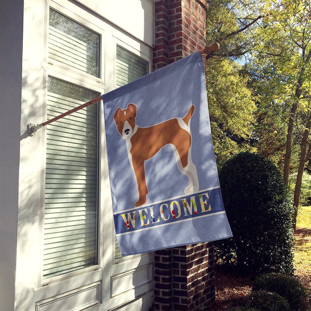 Rat Terrier Welcome House Flag 28x40 Porch Sleeve Pole Decorative Outside Yard Banner Artwork Wall Hanging, Polyester