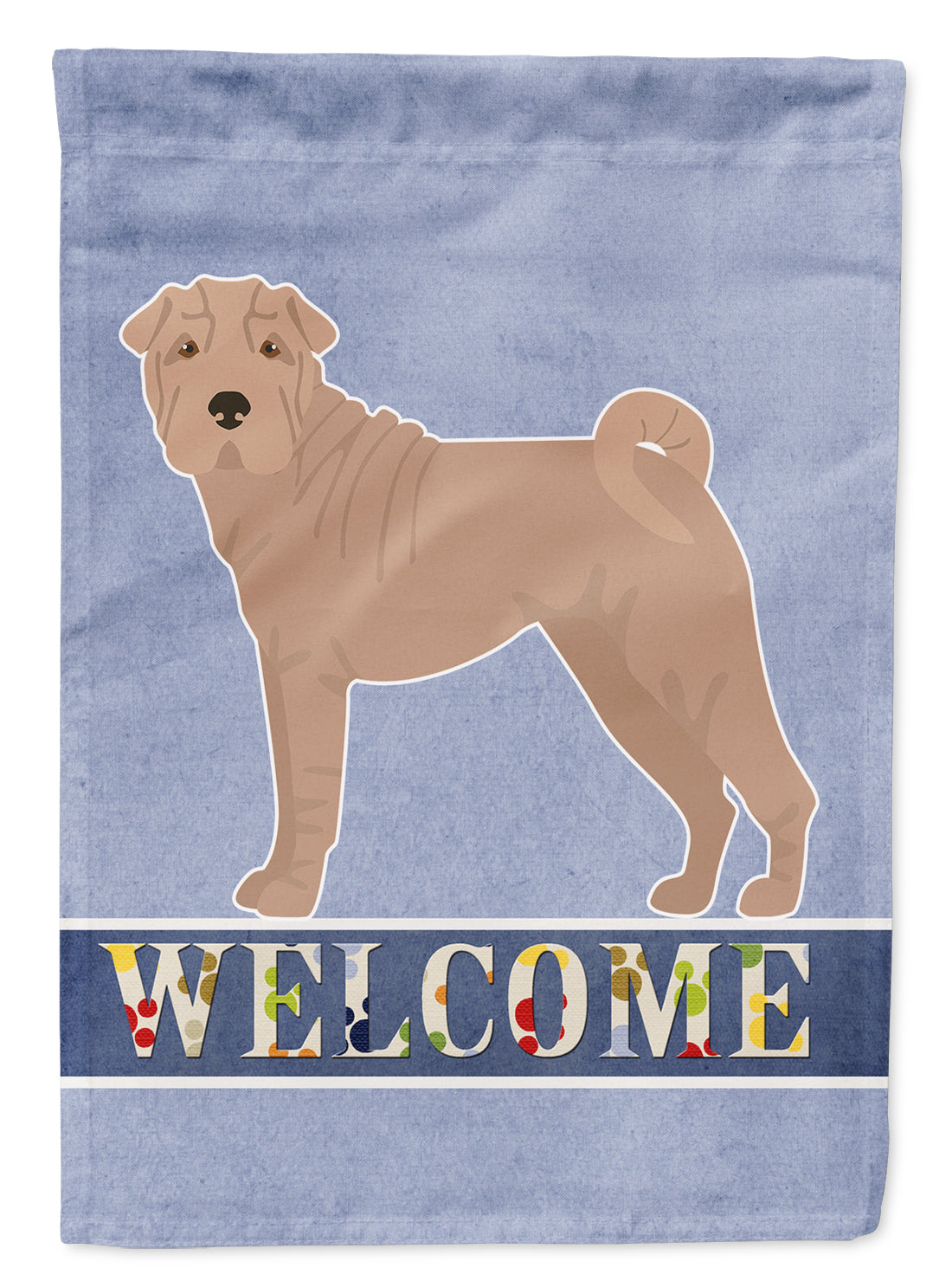 Shar Pei Welcome House Flag 28x40 Porch Sleeve Pole Decorative Outside Yard Banner Artwork Wall Hanging, Polyester
