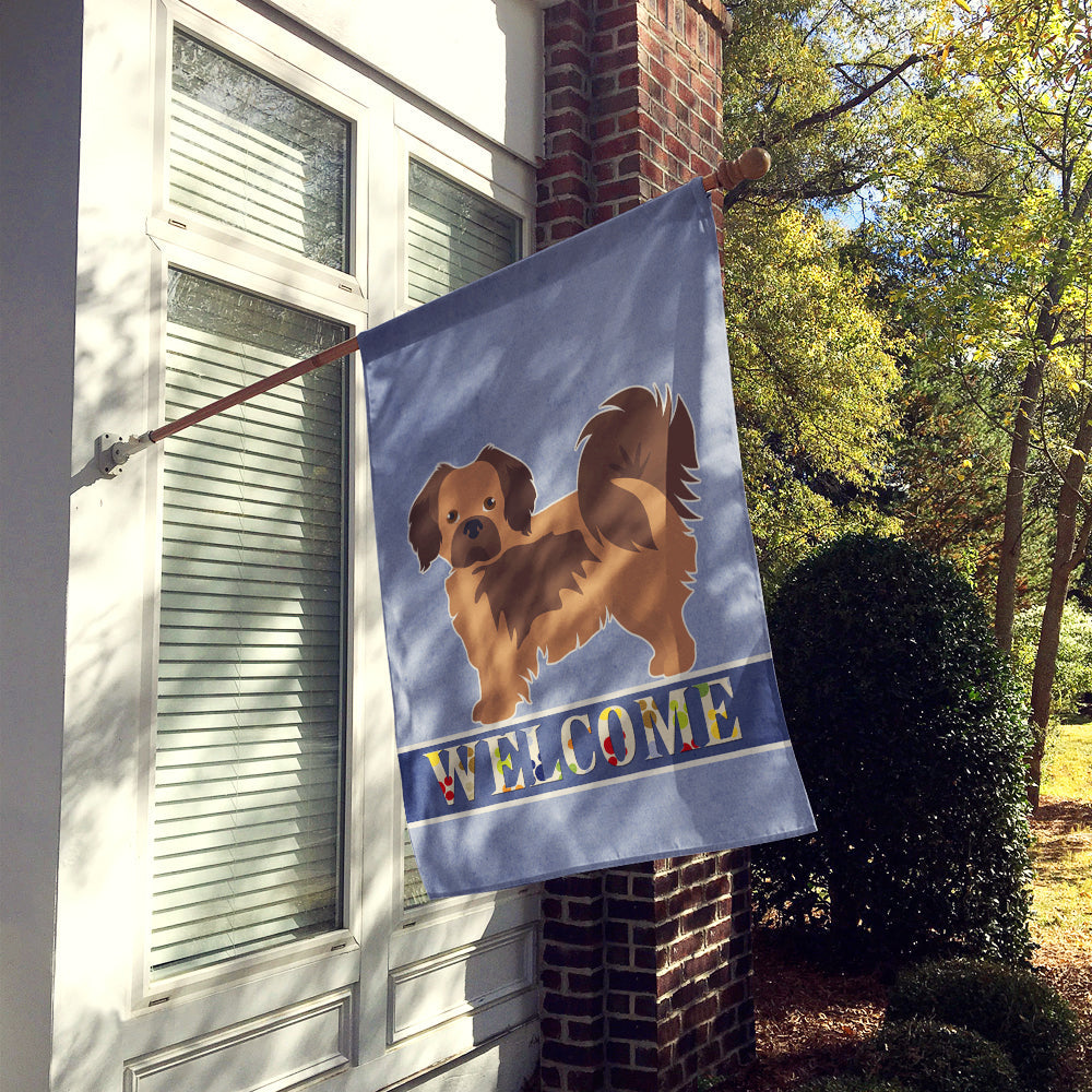 Tibetan Spaniel Welcome House Flag 28x40 Porch Sleeve Pole Decorative Outside Yard Banner Artwork Wall Hanging, Polyester