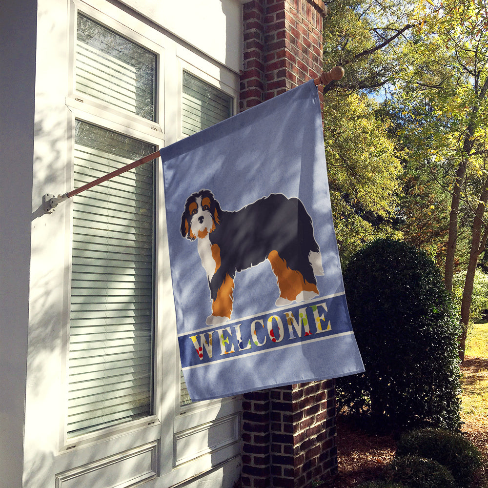 Bernedoodle Welcome House Flag 28x40 Porch Sleeve Pole Decorative Outside Yard Banner Artwork Wall Hanging, Polyester