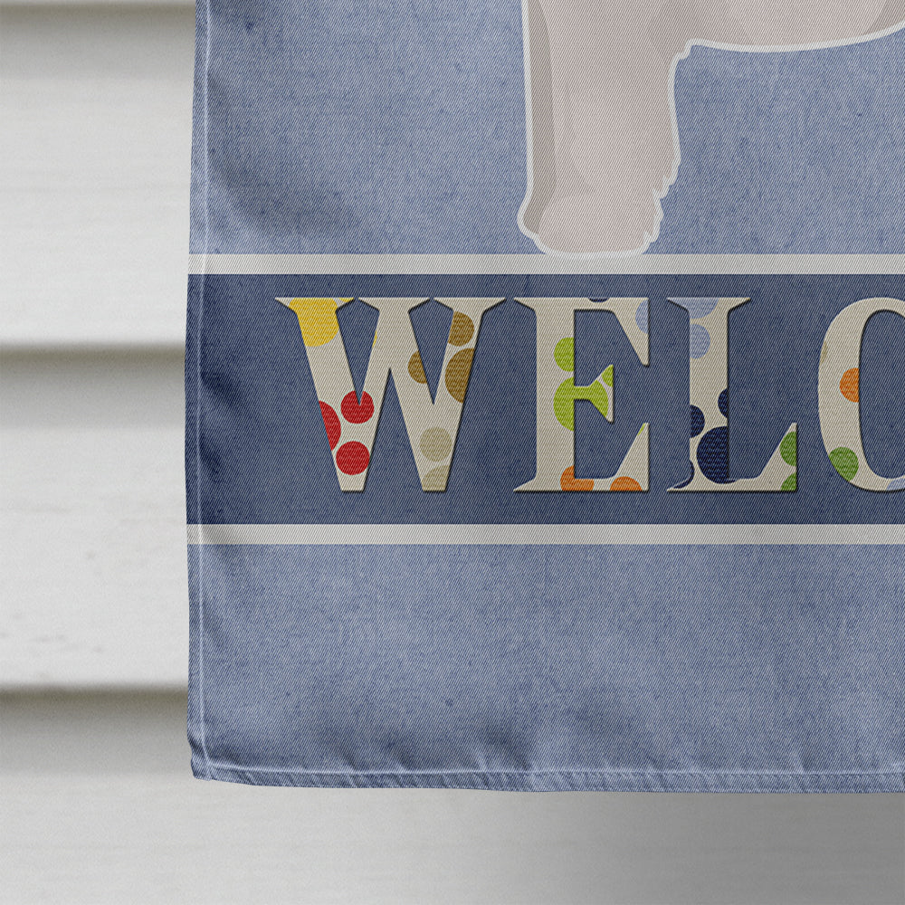 Bichpoo White Welcome House Flag 28x40 Porch Sleeve Pole Decorative Outside Yard Banner Artwork Wall Hanging, Polyester
