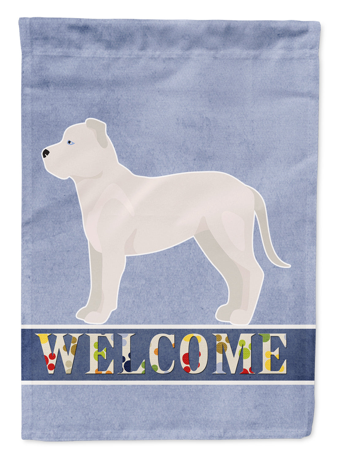 White Bullboxer Welcome House Flag 28x40 Porch Sleeve Pole Decorative Outside Yard Banner Artwork Wall Hanging, Polyester