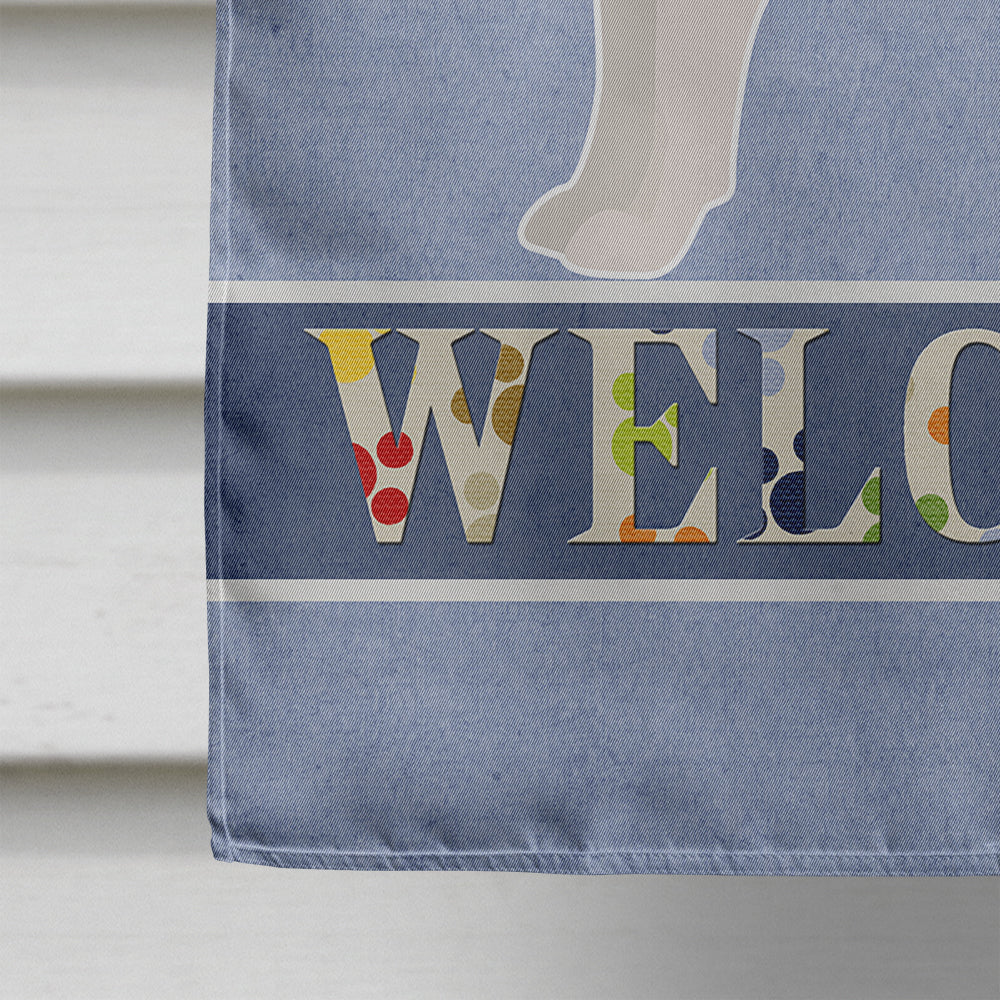 White Bullboxer Welcome House Flag 28x40 Porch Sleeve Pole Decorative Outside Yard Banner Artwork Wall Hanging, Polyester