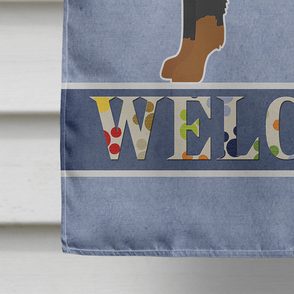 Black and Tan Chion Welcome House Flag 28x40 Porch Sleeve Pole Decorative Outside Yard Banner Artwork Wall Hanging, Polyester