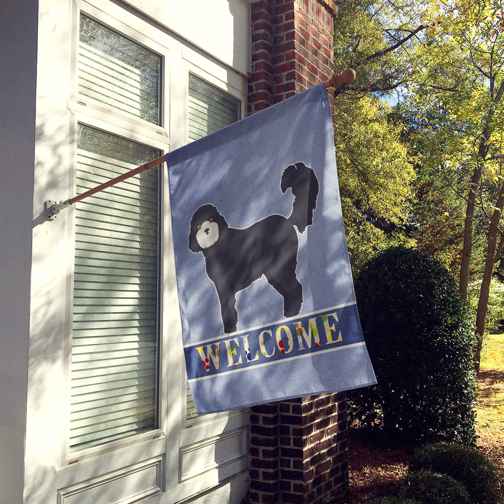 Black Cockapoo Welcome House Flag 28x40 Porch Sleeve Pole Decorative Outside Yard Banner Artwork Wall Hanging, Polyester