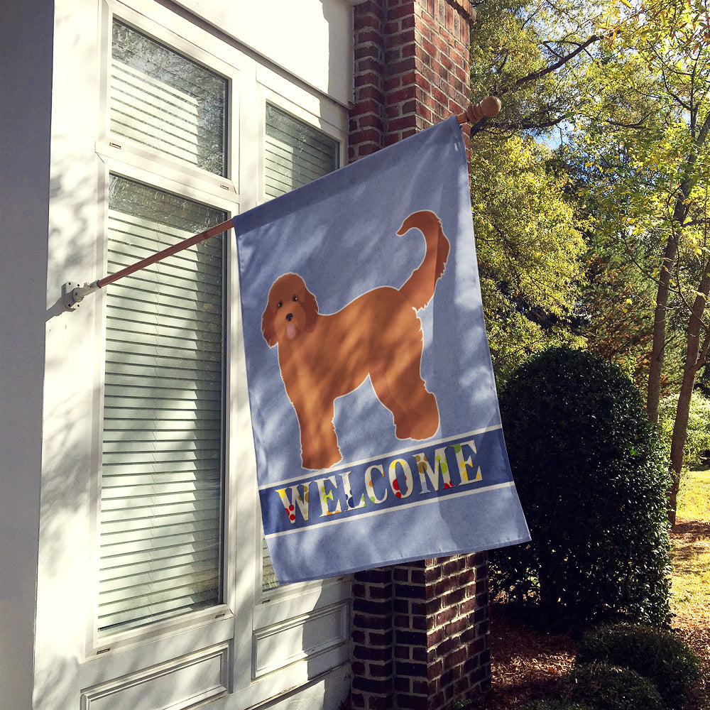 Tan Goldendoodle Welcome House Flag 28x40 Porch Sleeve Pole Decorative Outside Yard Banner Artwork Wall Hanging, Polyester