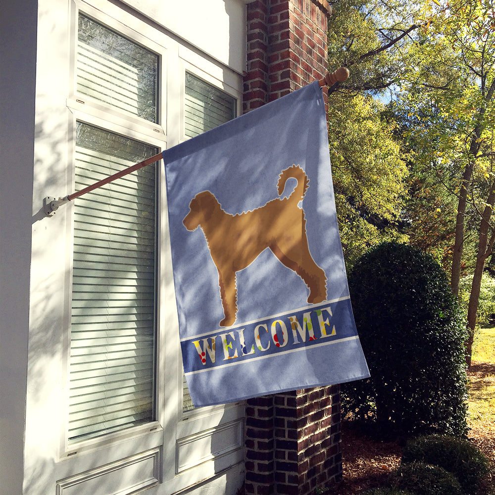 Tan Labradoodle Welcome House Flag 28x40 Porch Sleeve Pole Decorative Outside Yard Banner Artwork Wall Hanging, Polyester
