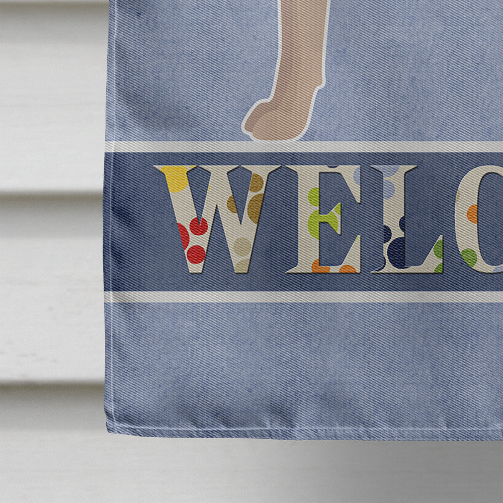 Tan Longdog Welcome House Flag 28x40 Porch Sleeve Pole Decorative Outside Yard Banner Artwork Wall Hanging, Polyester
