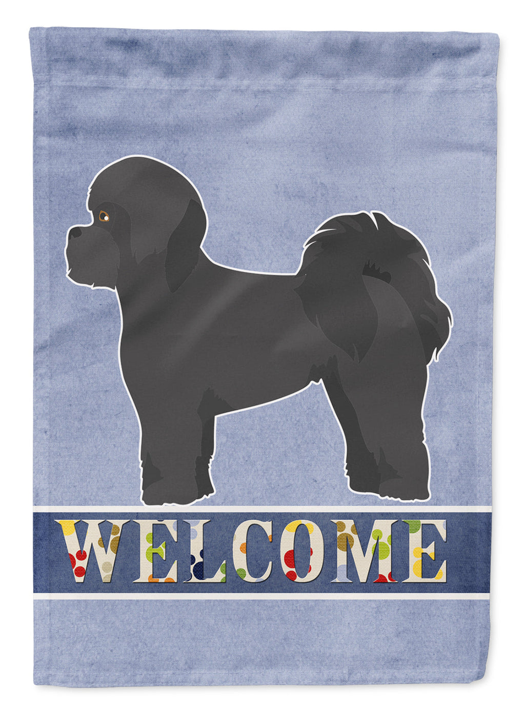Black Mal-Shi Welcome House Flag 28x40 Porch Sleeve Pole Decorative Outside Yard Banner Artwork Wall Hanging, Polyester