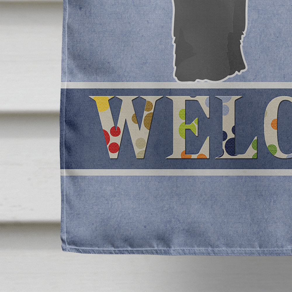 Black Mal-Shi Welcome House Flag 28x40 Porch Sleeve Pole Decorative Outside Yard Banner Artwork Wall Hanging, Polyester