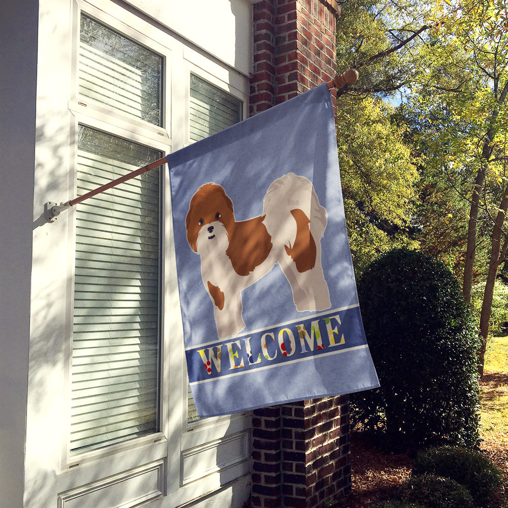 Mal-Shi Welcome House Flag 28x40 Porch Sleeve Pole Decorative Outside Yard Banner Artwork Wall Hanging, Polyester