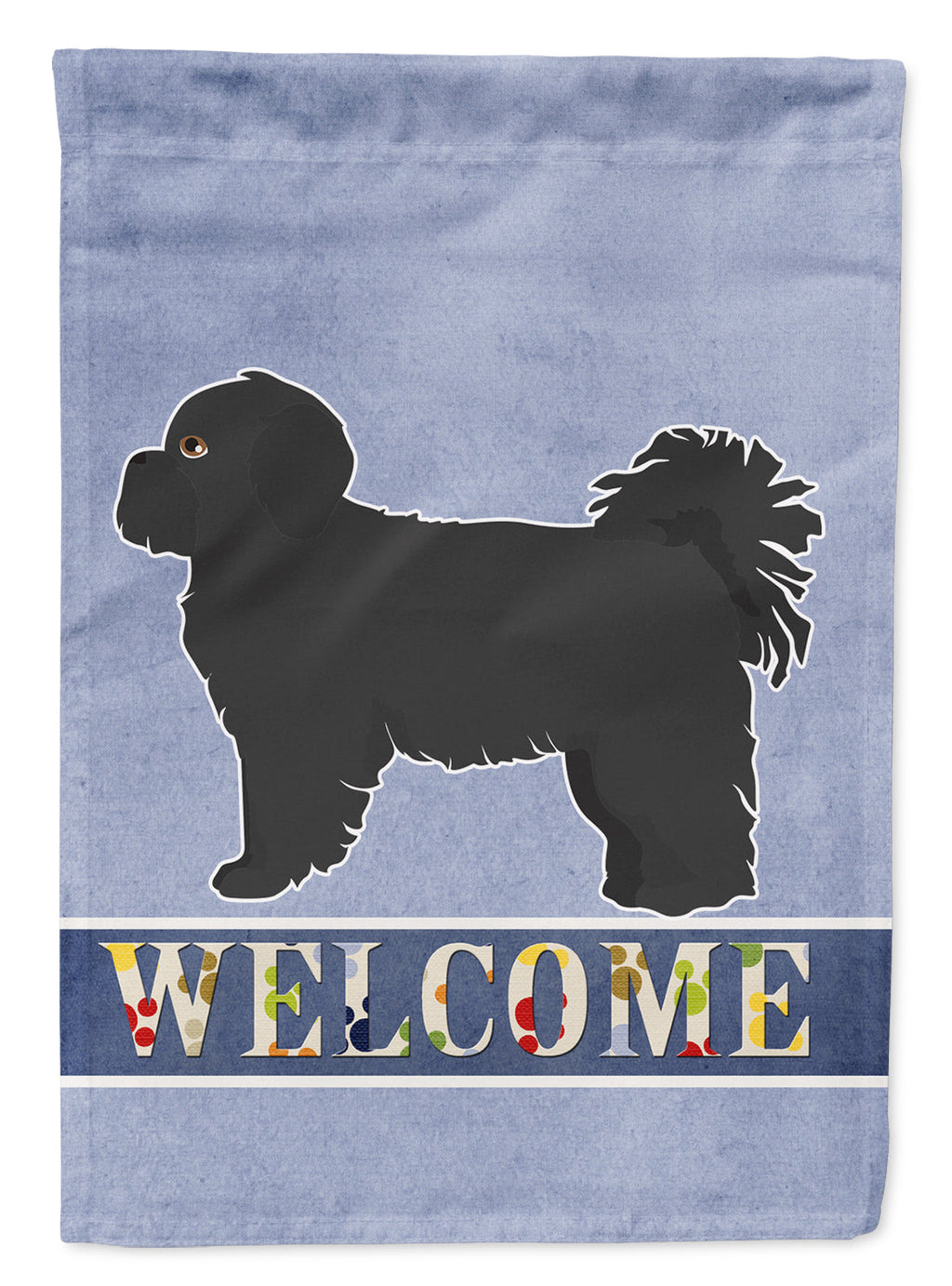 Black Pekeapoo Welcome House Flag 28x40 Porch Sleeve Pole Decorative Outside Yard Banner Artwork Wall Hanging, Polyester