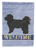 Black Pekeapoo Welcome House Flag 28x40 Porch Sleeve Pole Decorative Outside Yard Banner Artwork Wall Hanging, Polyester
