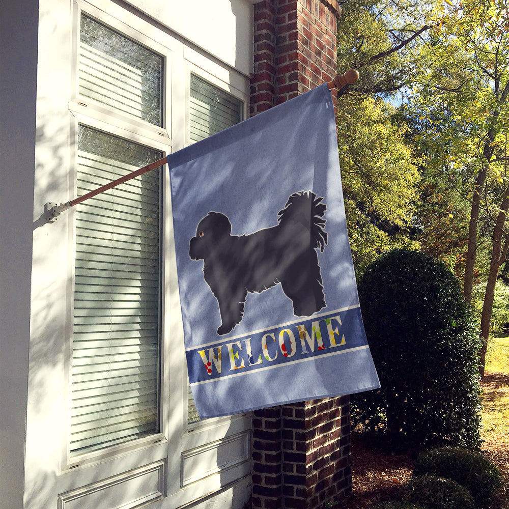 Black Pekeapoo Welcome House Flag 28x40 Porch Sleeve Pole Decorative Outside Yard Banner Artwork Wall Hanging, Polyester