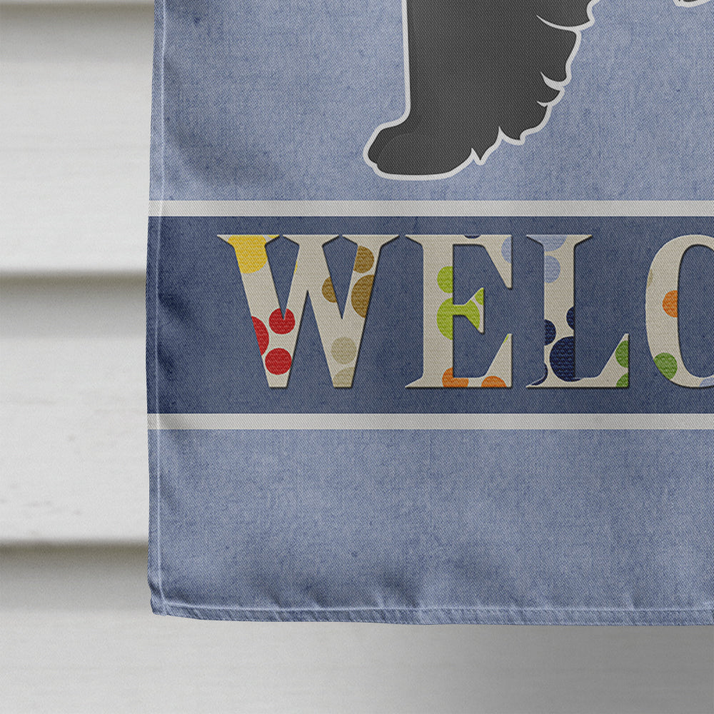 Black Pekeapoo Welcome House Flag 28x40 Porch Sleeve Pole Decorative Outside Yard Banner Artwork Wall Hanging, Polyester