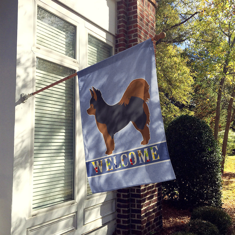Black and Tan Pomchi Welcome House Flag 28x40 Porch Sleeve Pole Decorative Outside Yard Banner Artwork Wall Hanging, Polyester