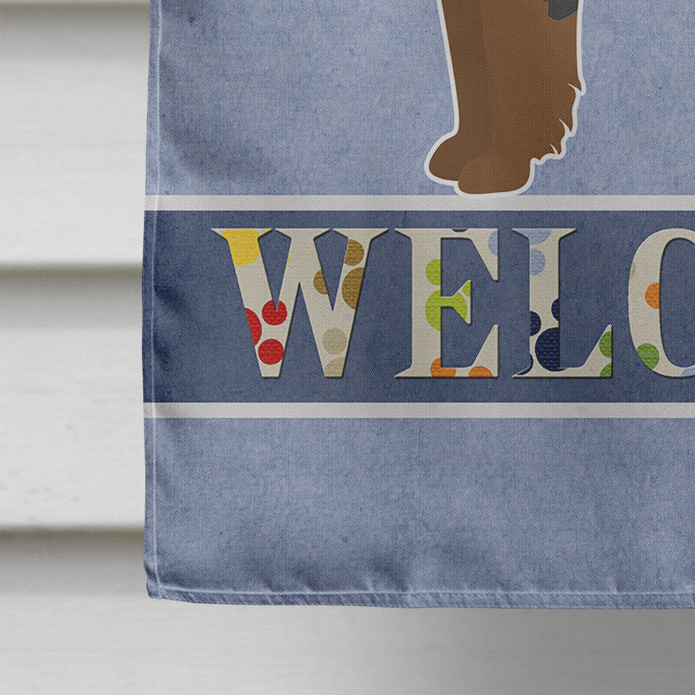 Black and Tan Pomchi Welcome House Flag 28x40 Porch Sleeve Pole Decorative Outside Yard Banner Artwork Wall Hanging, Polyester