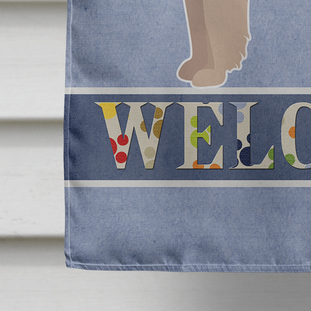 Tan Pomchi Welcome House Flag 28x40 Porch Sleeve Pole Decorative Outside Yard Banner Artwork Wall Hanging, Polyester