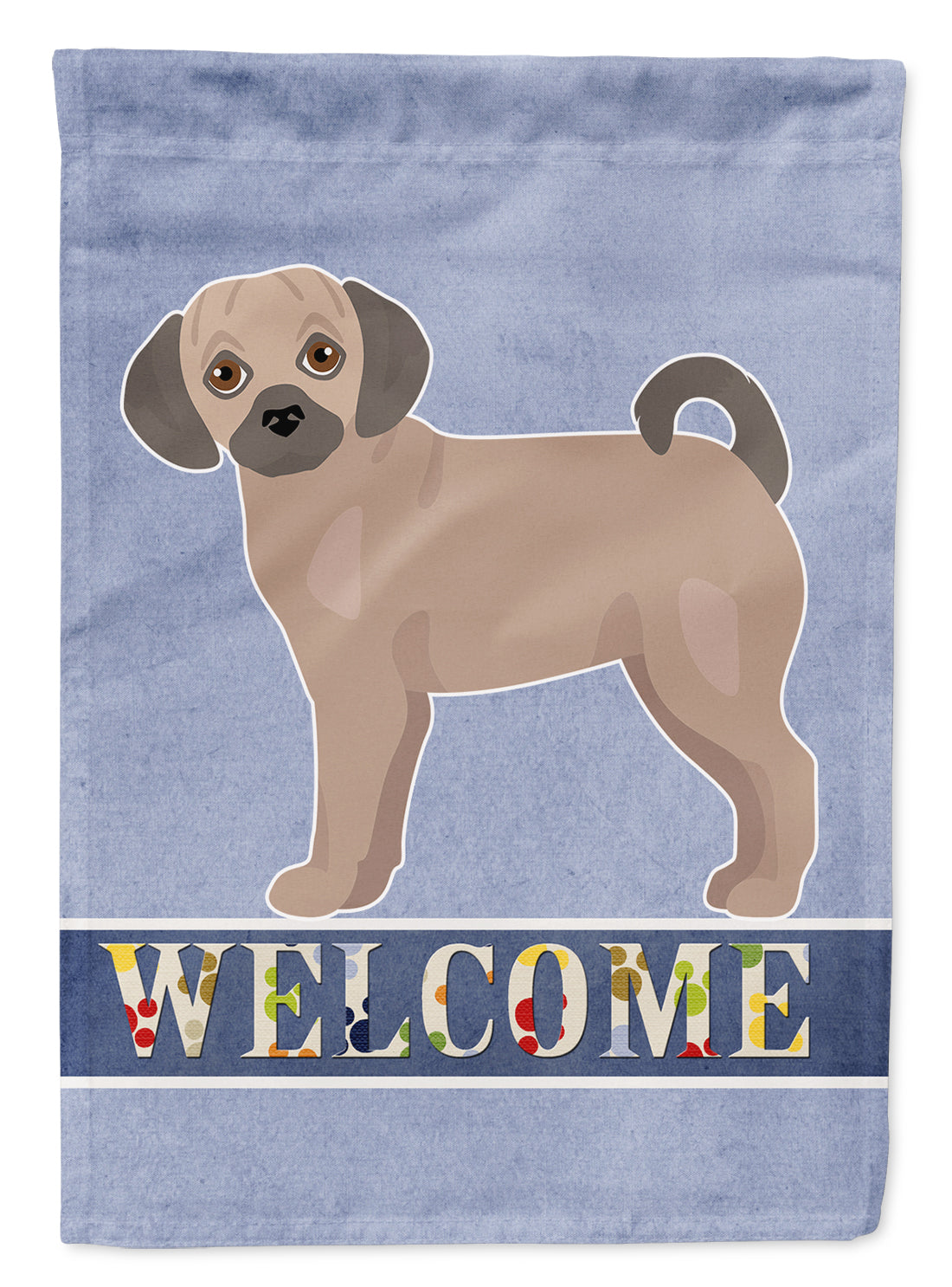 Fawn Puggle Welcome House Flag 28x40 Porch Sleeve Pole Decorative Outside Yard Banner Artwork Wall Hanging, Polyester
