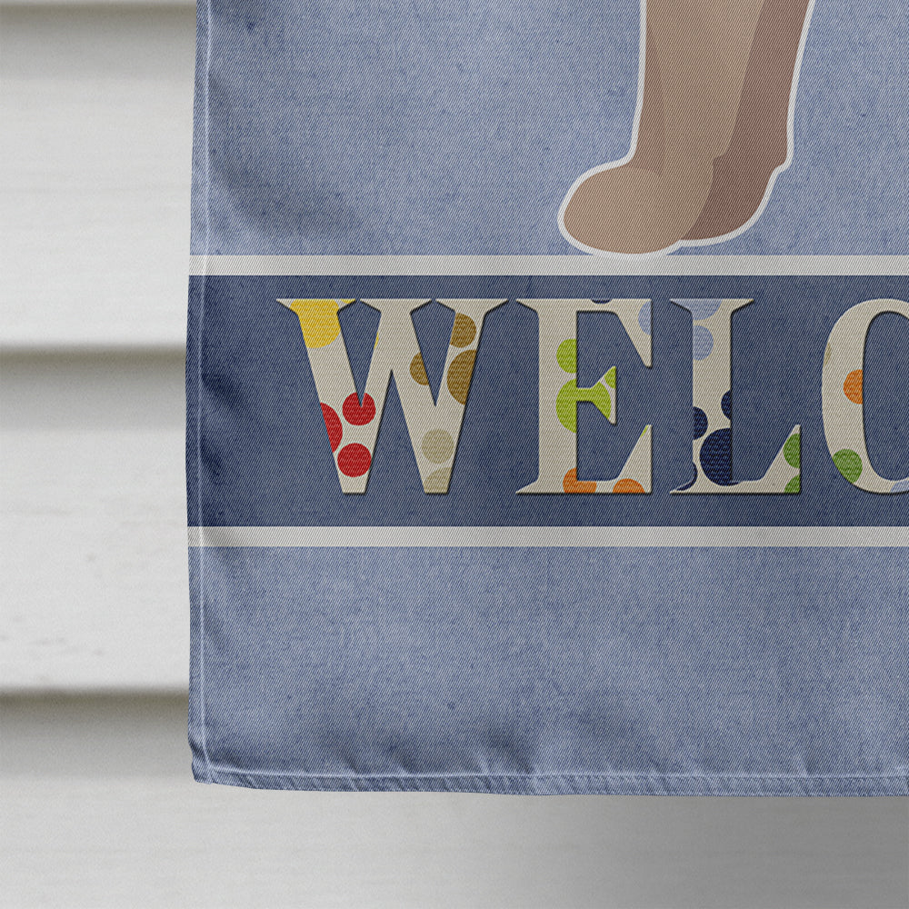 Fawn Puggle Welcome House Flag 28x40 Porch Sleeve Pole Decorative Outside Yard Banner Artwork Wall Hanging, Polyester