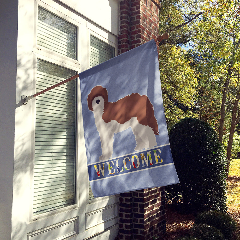 Sheepadoodle Welcome House Flag 28x40 Porch Sleeve Pole Decorative Outside Yard Banner Artwork Wall Hanging, Polyester