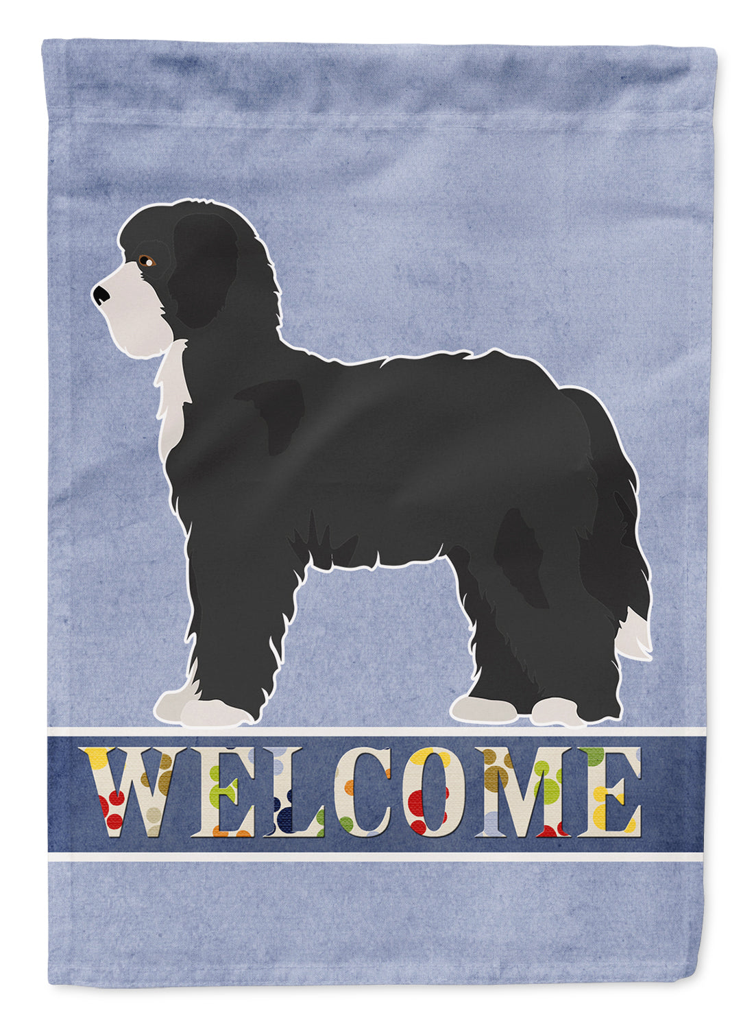 Black Sheepadoodle Welcome House Flag 28x40 Porch Sleeve Pole Decorative Outside Yard Banner Artwork Wall Hanging, Polyester