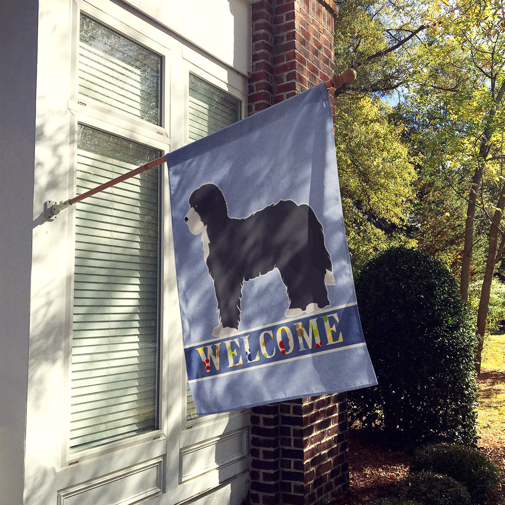 Black Sheepadoodle Welcome House Flag 28x40 Porch Sleeve Pole Decorative Outside Yard Banner Artwork Wall Hanging, Polyester