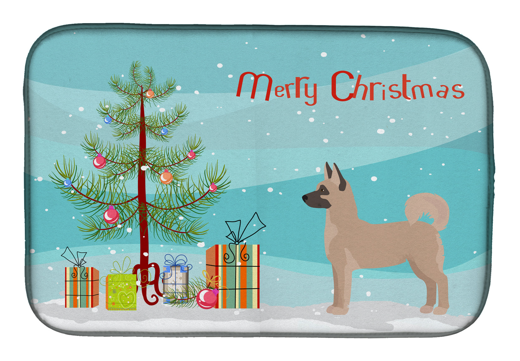 Akita Shepherd Christmas Tree Dish Drying Mat Absorbent Dish Drying Mat Pad for Kitchen Counter Dish Drainer Mat for Countertop, 14 x 21", Multicolor