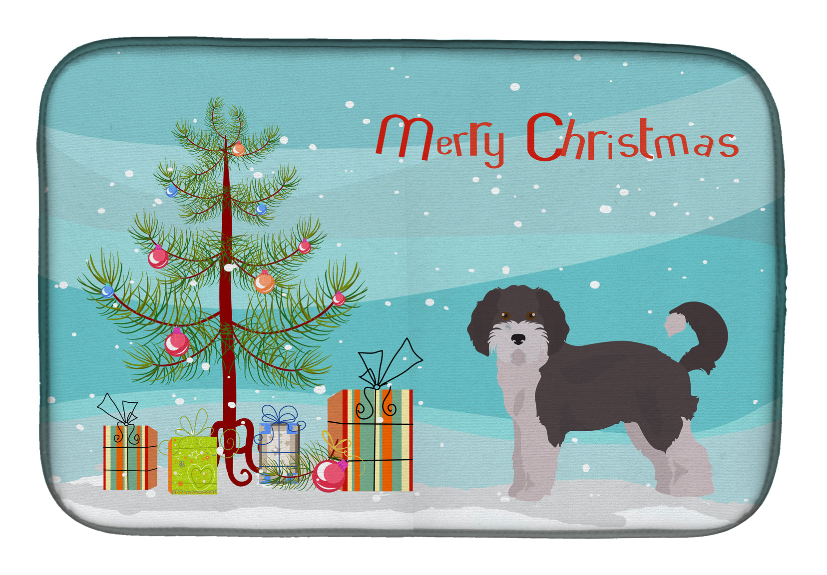 Aussiedoodle #1 Christmas Tree Dish Drying Mat Absorbent Dish Drying Mat Pad for Kitchen Counter Dish Drainer Mat for Countertop, 14 x 21", Multicolor