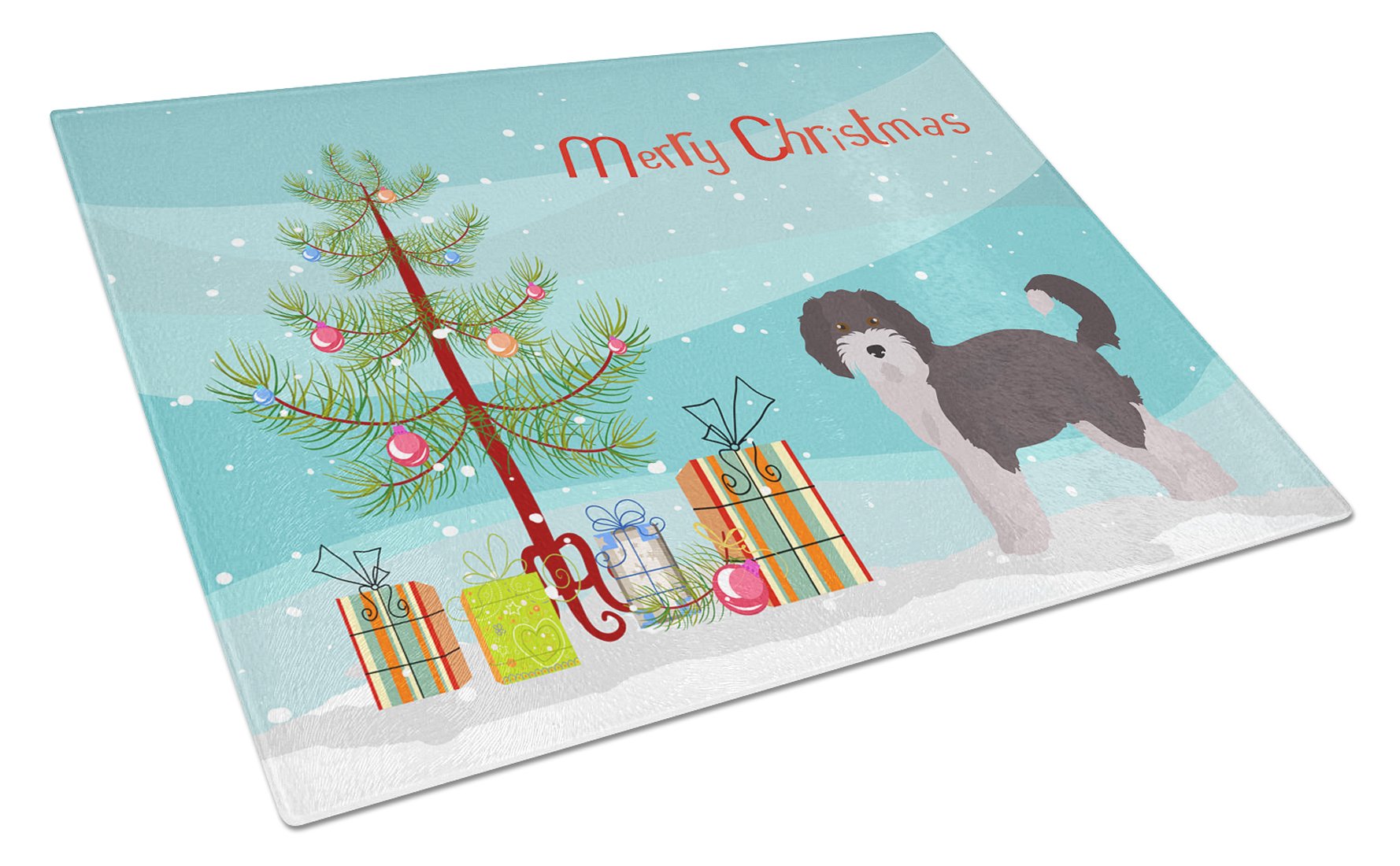 Aussiedoodle #1 Christmas Tree Cutting Board Tempered Glass Kitchen Cutting Surface, Heat Resistant Chopping, Non-Slip Feet, Food Prep & Serving