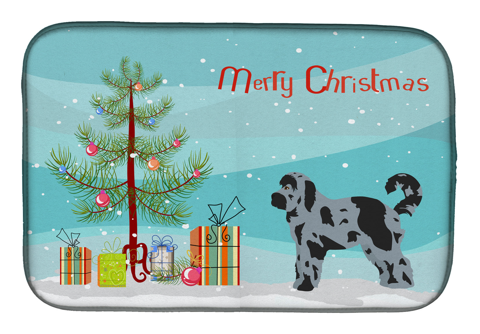Aussiedoodle #2 Christmas Tree Dish Drying Mat Absorbent Dish Drying Mat Pad for Kitchen Counter Dish Drainer Mat for Countertop, 14 x 21", Multicolor