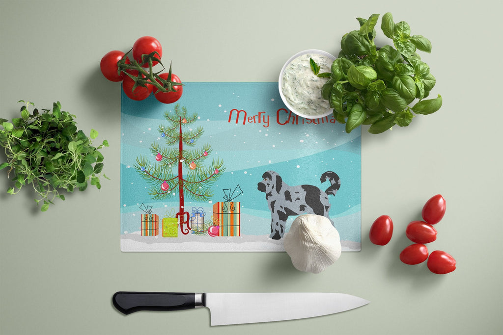 Aussiedoodle #2 Christmas Tree Cutting Board Tempered Glass Kitchen Cutting Surface, Heat Resistant Chopping, Non-Slip Feet, Food Prep & Serving