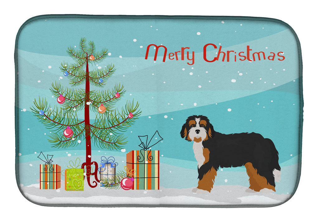 Bernedoodle Christmas Tree Dish Drying Mat Absorbent Dish Drying Mat Pad for Kitchen Counter Dish Drainer Mat for Countertop, 14 x 21", Multicolor