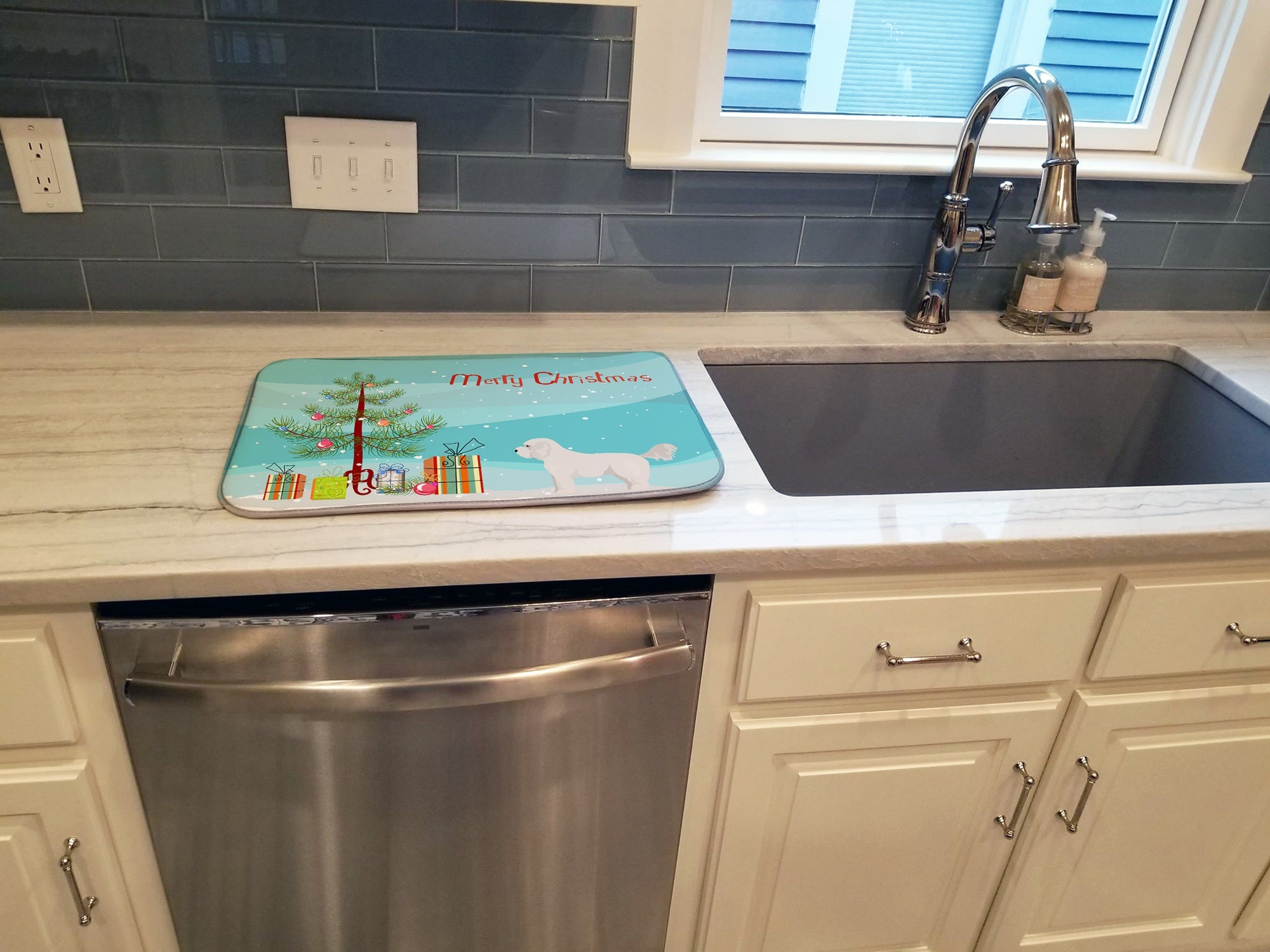 Bichpoo White Christmas Tree Dish Drying Mat Absorbent Dish Drying Mat Pad for Kitchen Counter Dish Drainer Mat for Countertop, 14 x 21", Multicolor