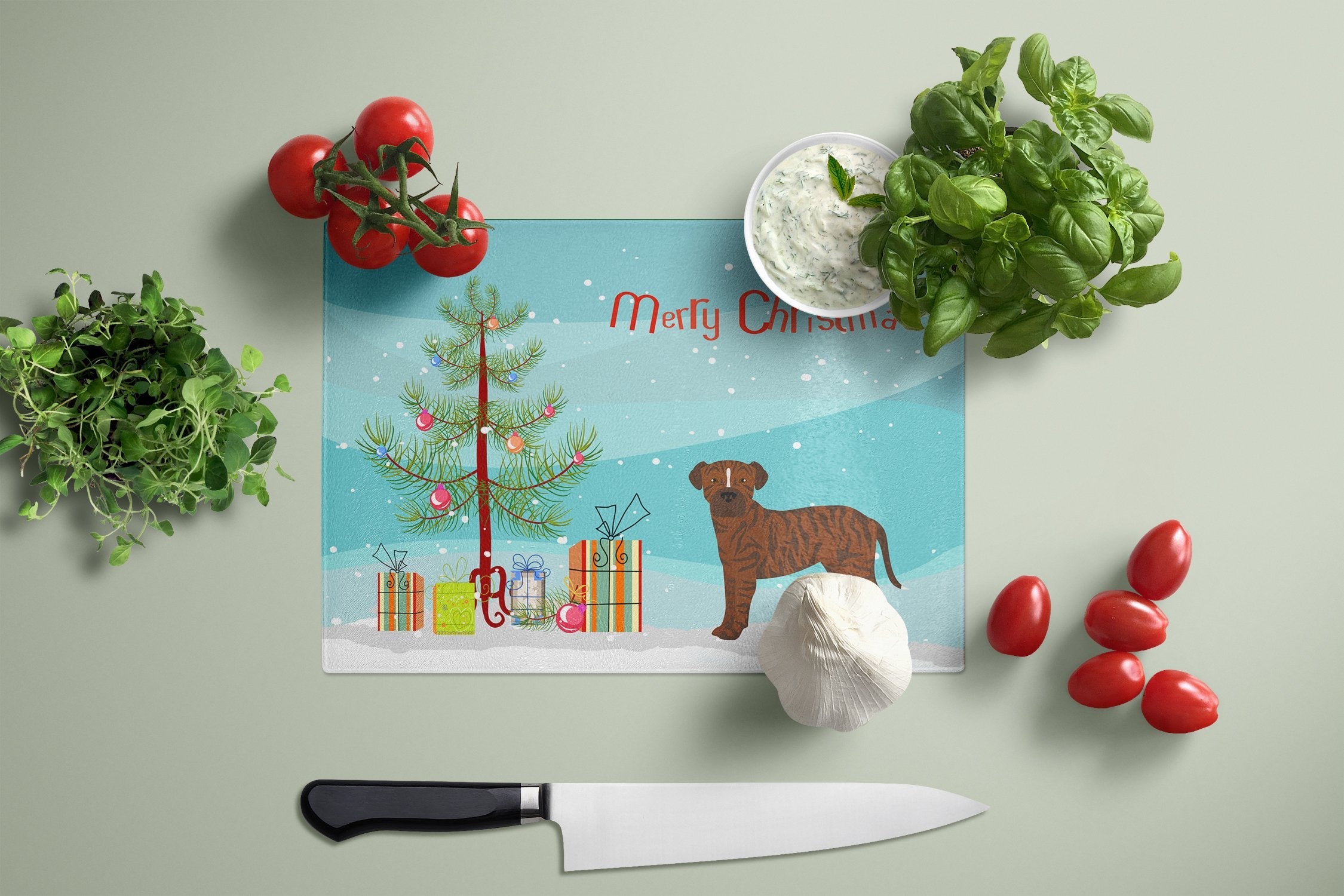 Bullboxer Christmas Tree Cutting Board Tempered Glass Kitchen Cutting Surface, Heat Resistant Chopping, Non-Slip Feet, Food Prep & Serving