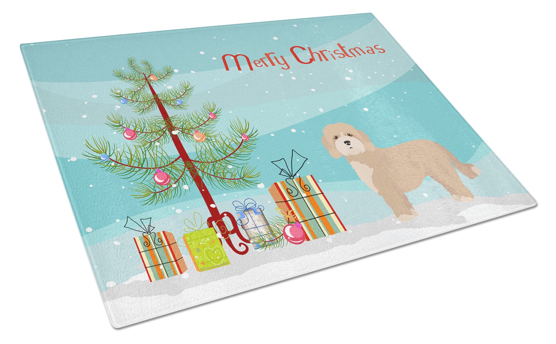Cavachon Christmas Tree Cutting Board Tempered Glass Kitchen Cutting Surface, Heat Resistant Chopping, Non-Slip Feet, Food Prep & Serving