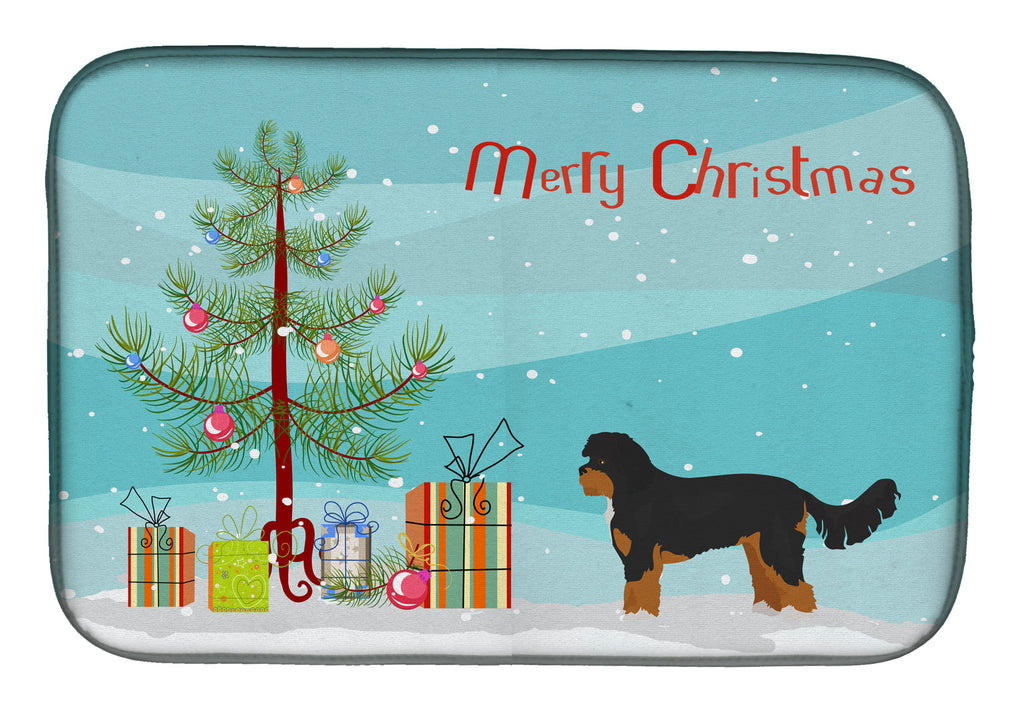 Black and Tan Cavapoo Christmas Tree Dish Drying Mat Absorbent Dish Drying Mat Pad for Kitchen Counter Dish Drainer Mat for Countertop, 14 x 21", Multicolor