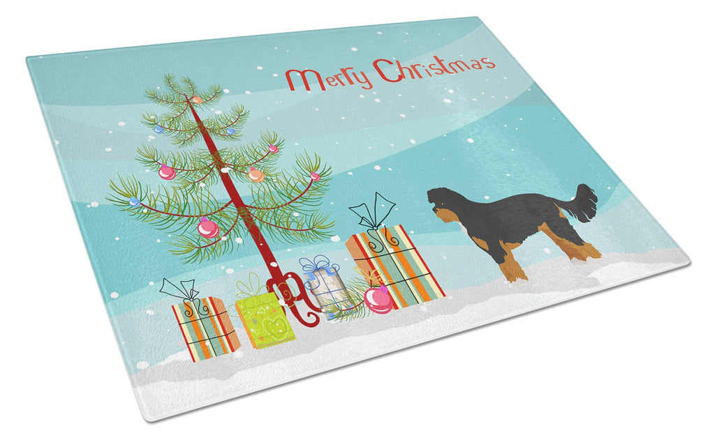 Black and Tan Cavapoo Christmas Tree Cutting Board Tempered Glass Kitchen Cutting Surface, Heat Resistant Chopping, Non-Slip Feet, Food Prep & Serving