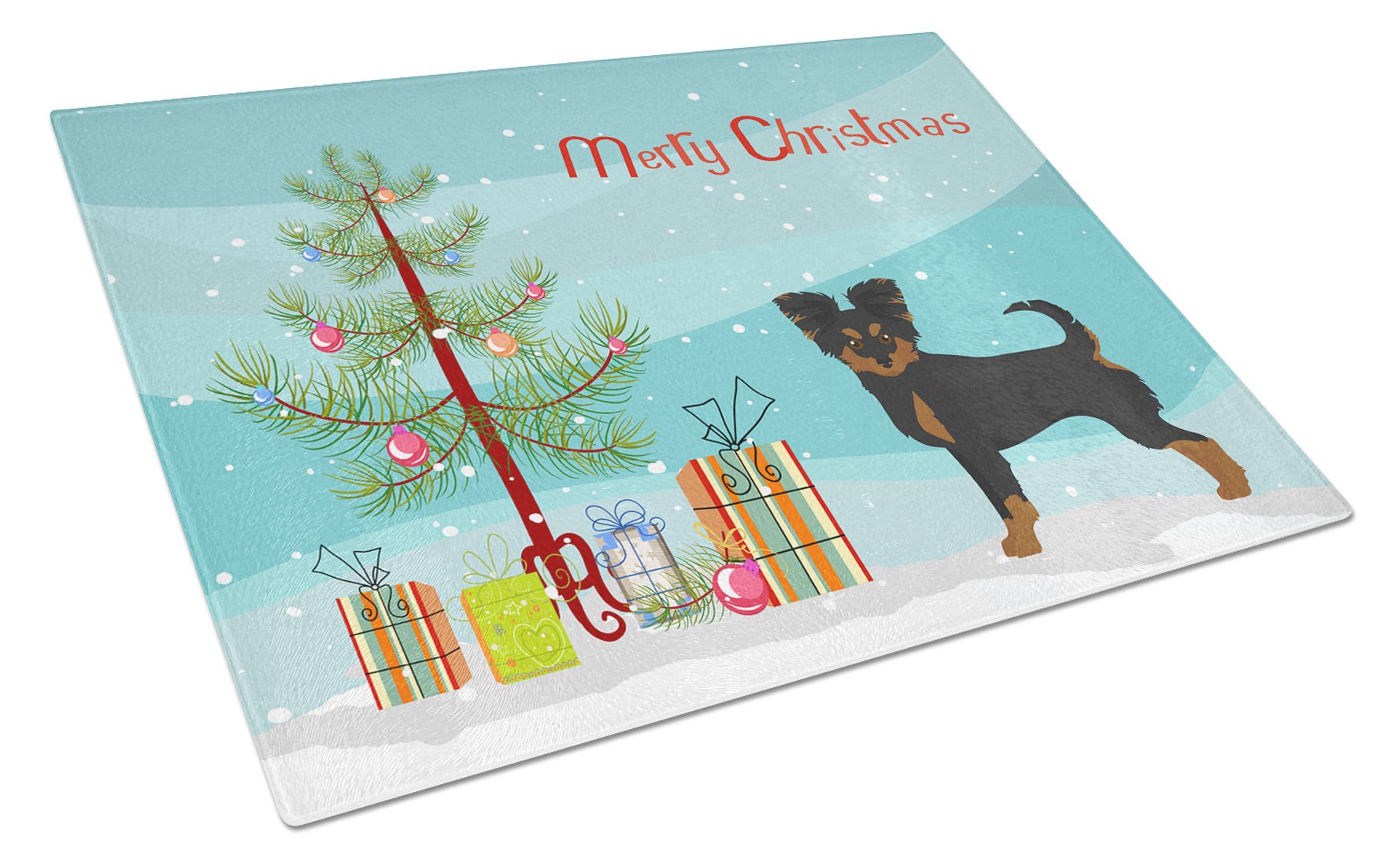 Black and Tan Chion Christmas Tree Cutting Board Tempered Glass Kitchen Cutting Surface, Heat Resistant Chopping, Non-Slip Feet, Food Prep & Serving