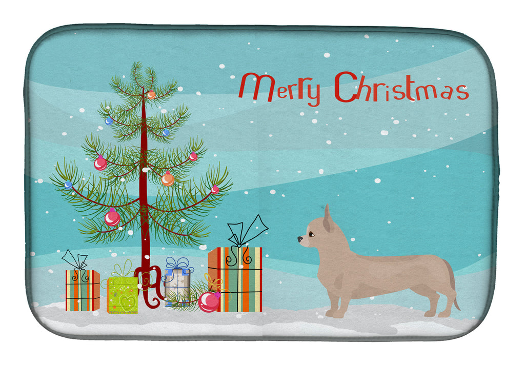 Tan Chiweenie Christmas Tree Dish Drying Mat Absorbent Dish Drying Mat Pad for Kitchen Counter Dish Drainer Mat for Countertop, 14 x 21", Multicolor