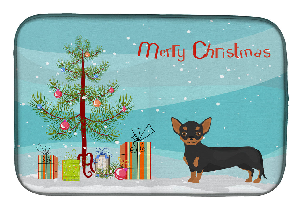 Black and Tan Chiweenie Christmas Tree Dish Drying Mat Absorbent Dish Drying Mat Pad for Kitchen Counter Dish Drainer Mat for Countertop, 14 x 21", Multicolor