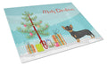 Black and Tan Chiweenie Christmas Tree Cutting Board Tempered Glass Kitchen Cutting Surface, Heat Resistant Chopping, Non-Slip Feet, Food Prep & Serving