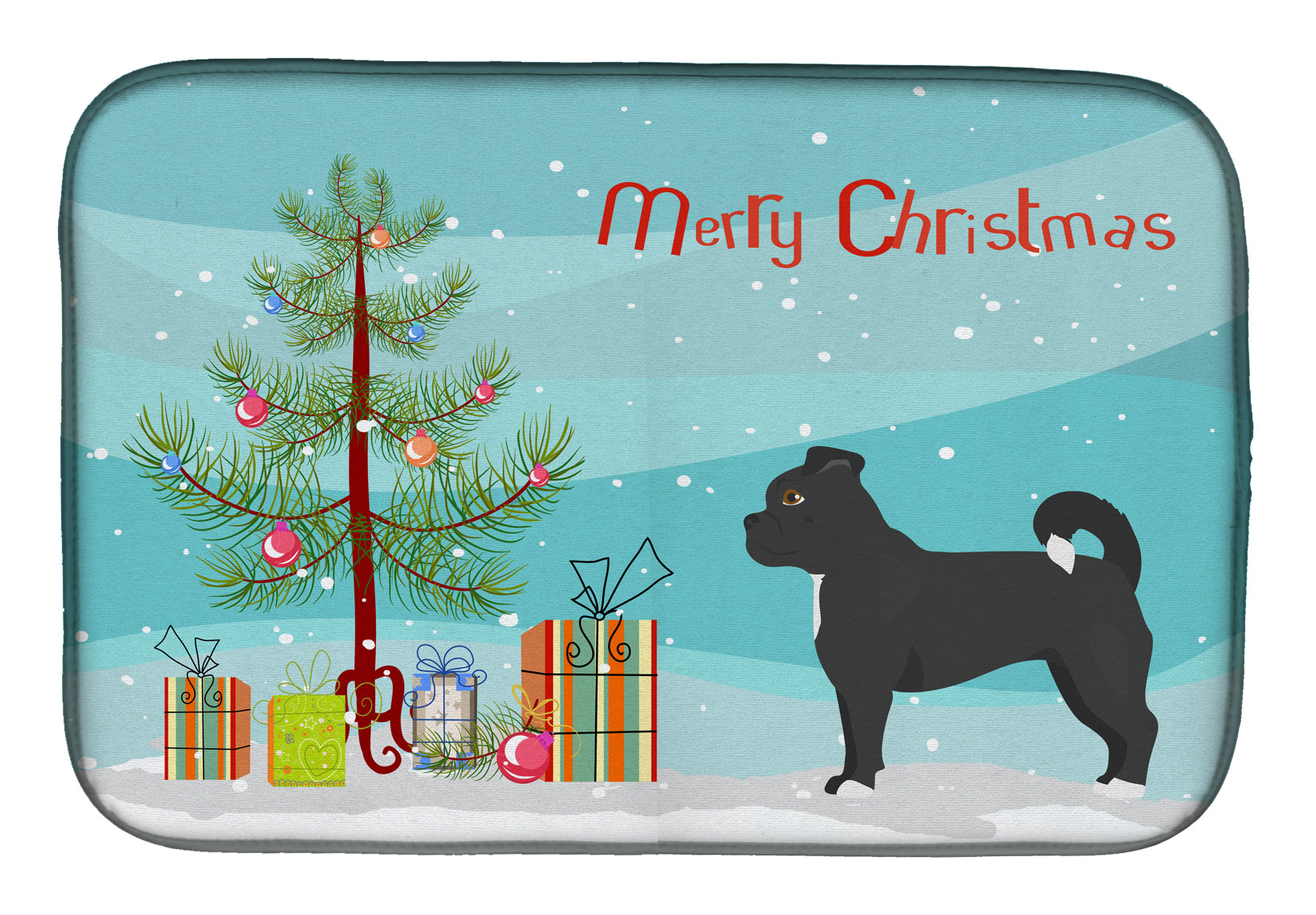 Black Chug Christmas Tree Dish Drying Mat Absorbent Dish Drying Mat Pad for Kitchen Counter Dish Drainer Mat for Countertop, 14 x 21", Multicolor