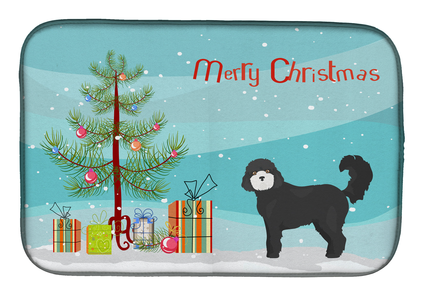 Black Cockapoo Christmas Tree Dish Drying Mat Absorbent Dish Drying Mat Pad for Kitchen Counter Dish Drainer Mat for Countertop, 14 x 21", Multicolor