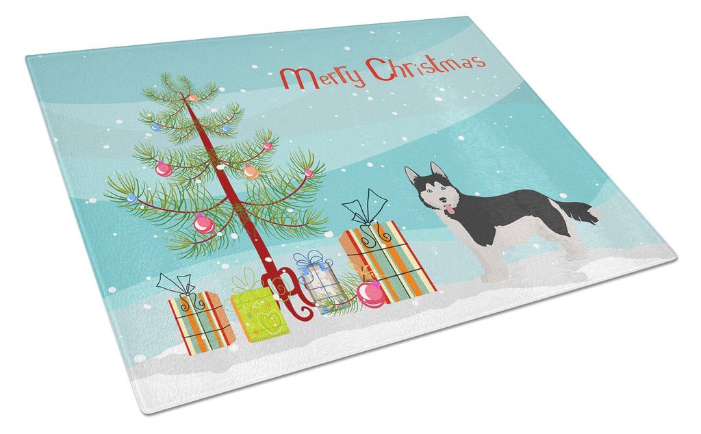 Corgi Husky Mix #2 Christmas Tree Cutting Board Tempered Glass Kitchen Cutting Surface, Heat Resistant Chopping, Non-Slip Feet, Food Prep & Serving