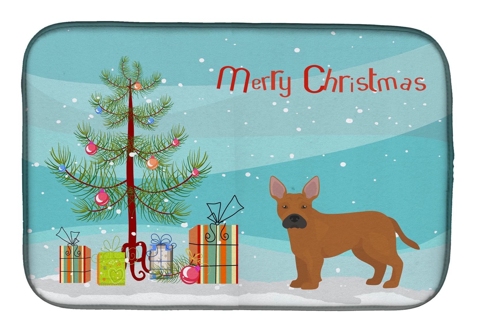 Tan French Bulldog Pit Bull Mix Christmas Tree Dish Drying Mat Absorbent Dish Drying Mat Pad for Kitchen Counter Dish Drainer Mat for Countertop, 14 x 21", Multicolor