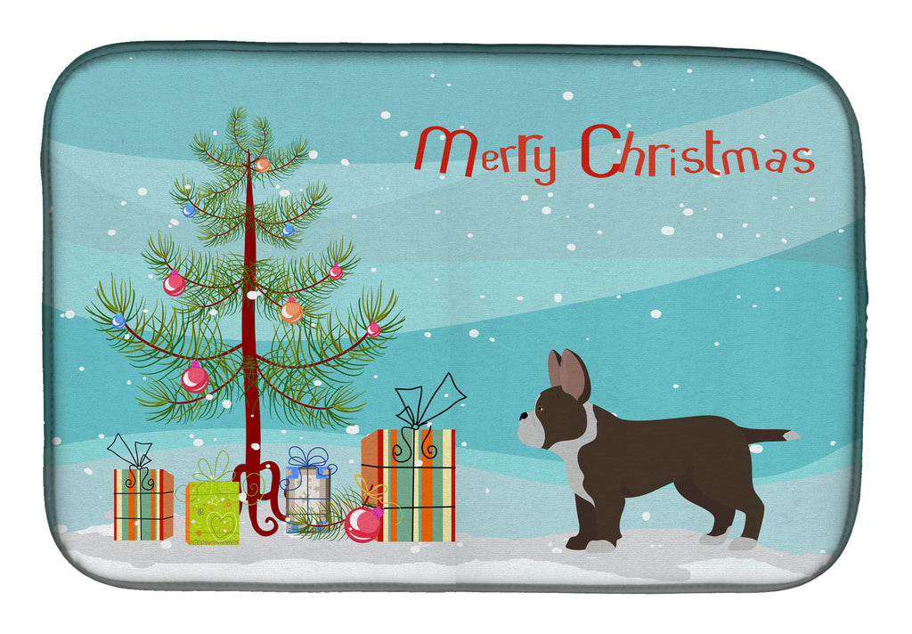 Black French Bulldog Pit Bull Mix Christmas Tree Dish Drying Mat Absorbent Dish Drying Mat Pad for Kitchen Counter Dish Drainer Mat for Countertop, 14 x 21", Multicolor