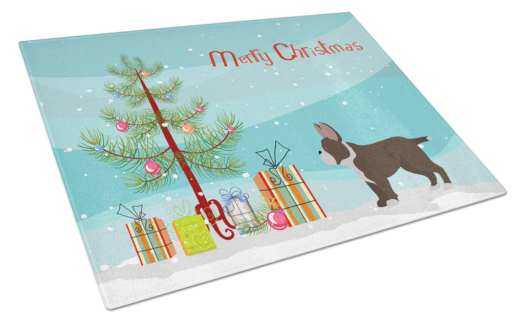 Black French Bulldog Pit Bull Mix Christmas Tree Cutting Board Tempered Glass Kitchen Cutting Surface, Heat Resistant Chopping, Non-Slip Feet, Food Prep & Serving
