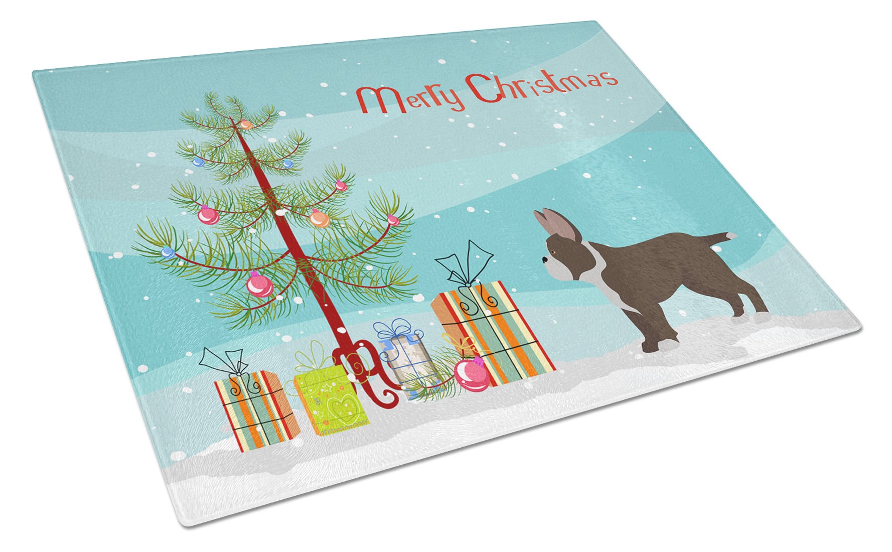 Black French Bulldog Pit Bull Mix Christmas Tree Cutting Board Tempered Glass Kitchen Cutting Surface, Heat Resistant Chopping, Non-Slip Feet, Food Prep & Serving