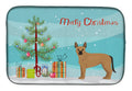 Tan German Shepherd Mastiff Mix Christmas Tree Dish Drying Mat Absorbent Dish Drying Mat Pad for Kitchen Counter Dish Drainer Mat for Countertop, 14 x 21", Multicolor